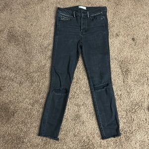 Free People black studded distressed denim size 27